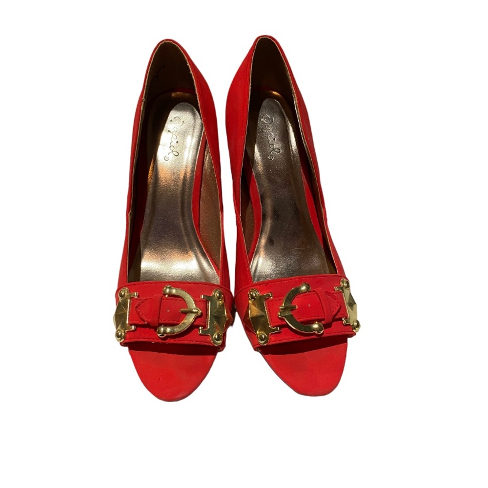 Qupid red open toe pumps heel shoes size 8.5